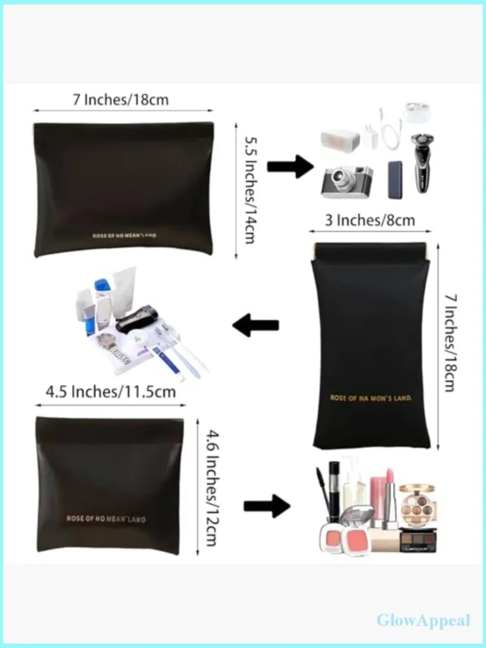 3-Piece Waterproof PU Leather Cosmetic Case Set, No-Zipper Lipstick Bag Travel